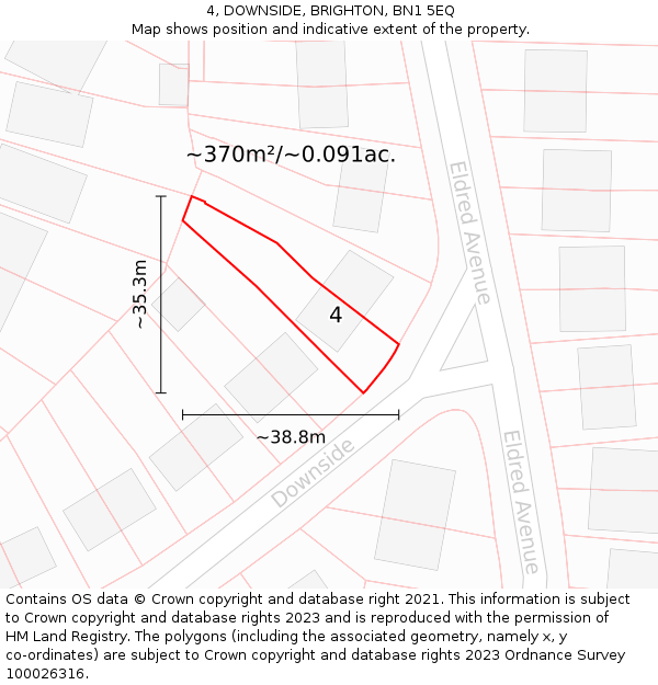4, DOWNSIDE, BRIGHTON, BN1 5EQ: Plot and title map
