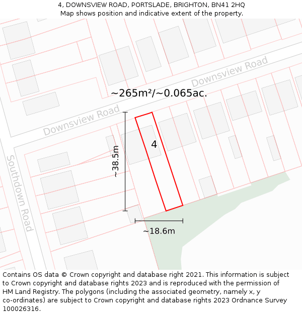 4, DOWNSVIEW ROAD, PORTSLADE, BRIGHTON, BN41 2HQ: Plot and title map