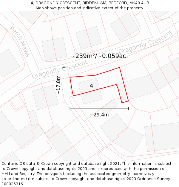 4, DRAGONFLY CRESCENT, BIDDENHAM, BEDFORD, MK40 4UB: Plot and title map