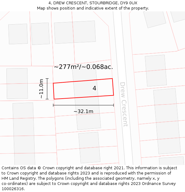 4, DREW CRESCENT, STOURBRIDGE, DY9 0UX: Plot and title map