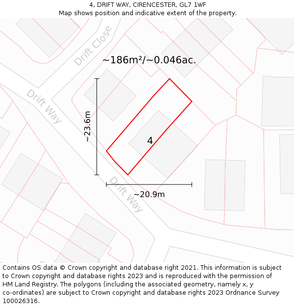 4, DRIFT WAY, CIRENCESTER, GL7 1WF: Plot and title map