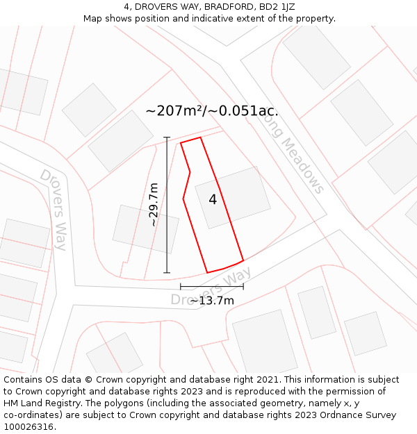 4, DROVERS WAY, BRADFORD, BD2 1JZ: Plot and title map