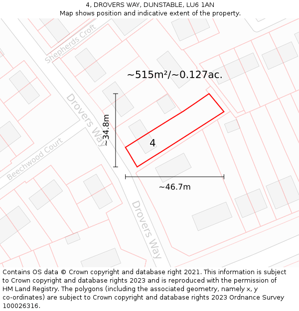 4, DROVERS WAY, DUNSTABLE, LU6 1AN: Plot and title map