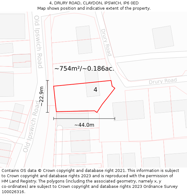 4, DRURY ROAD, CLAYDON, IPSWICH, IP6 0ED: Plot and title map