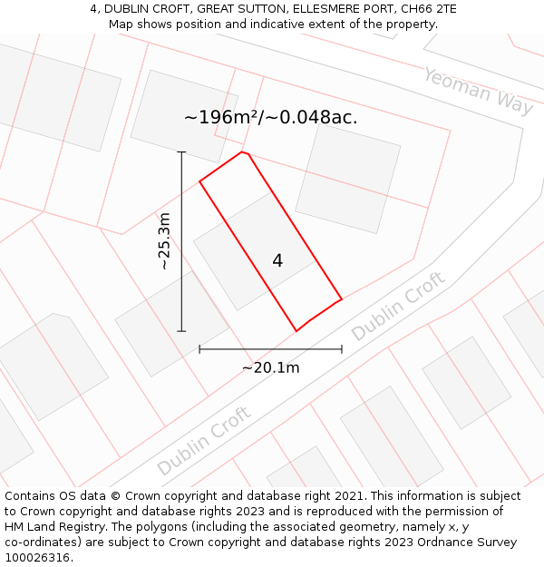 4, DUBLIN CROFT, GREAT SUTTON, ELLESMERE PORT, CH66 2TE: Plot and title map