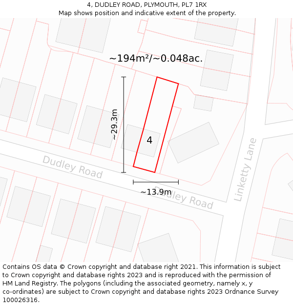 4, DUDLEY ROAD, PLYMOUTH, PL7 1RX: Plot and title map