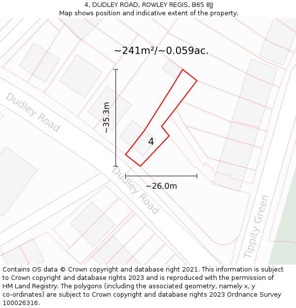 4, DUDLEY ROAD, ROWLEY REGIS, B65 8JJ: Plot and title map