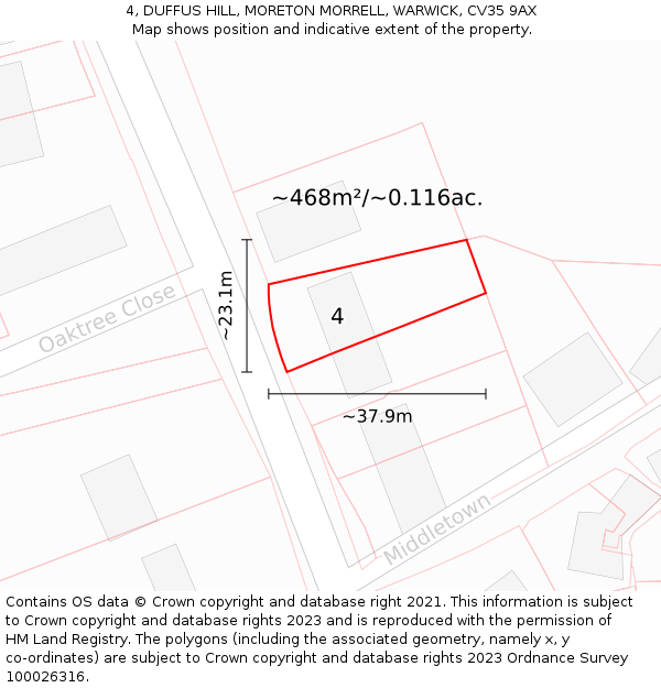 4, DUFFUS HILL, MORETON MORRELL, WARWICK, CV35 9AX: Plot and title map