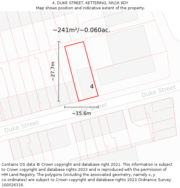 4, DUKE STREET, KETTERING, NN16 9DY: Plot and title map