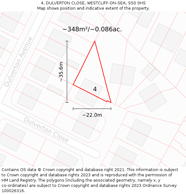 4, DULVERTON CLOSE, WESTCLIFF-ON-SEA, SS0 0HS: Plot and title map
