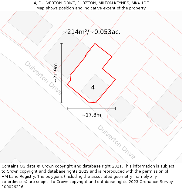 4, DULVERTON DRIVE, FURZTON, MILTON KEYNES, MK4 1DE: Plot and title map