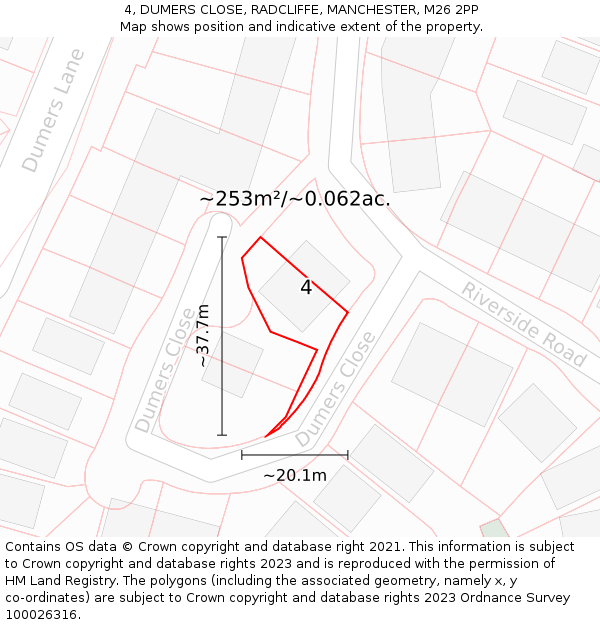 4, DUMERS CLOSE, RADCLIFFE, MANCHESTER, M26 2PP: Plot and title map
