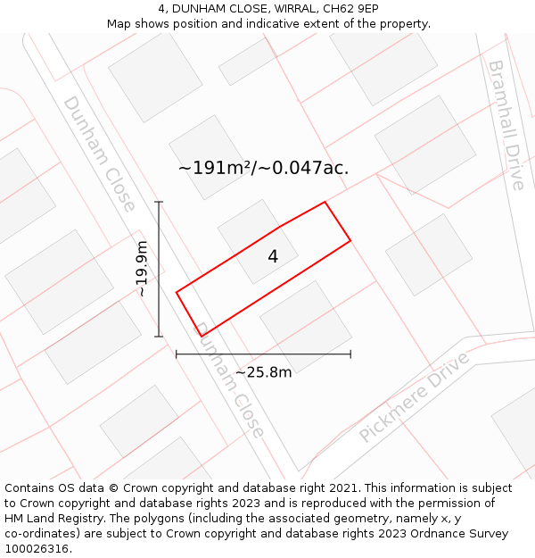4, DUNHAM CLOSE, WIRRAL, CH62 9EP: Plot and title map