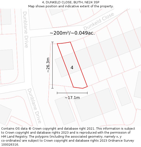 4, DUNKELD CLOSE, BLYTH, NE24 3SP: Plot and title map