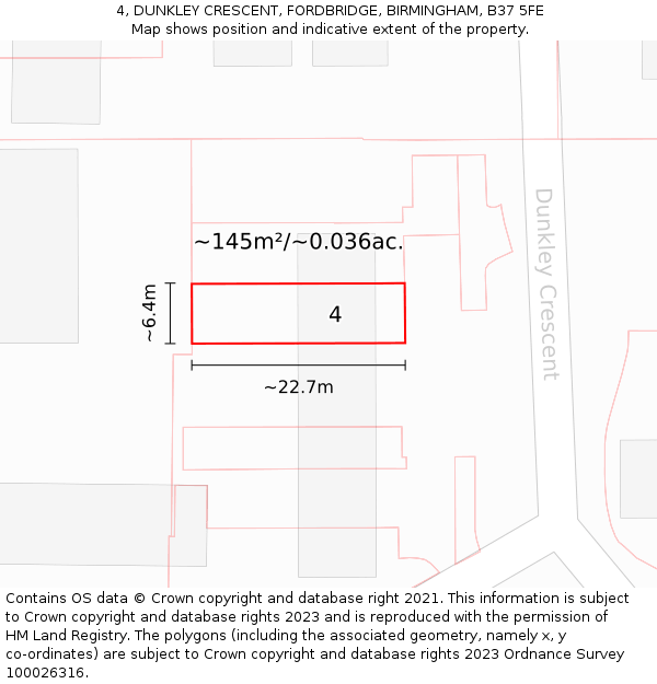 4, DUNKLEY CRESCENT, FORDBRIDGE, BIRMINGHAM, B37 5FE: Plot and title map