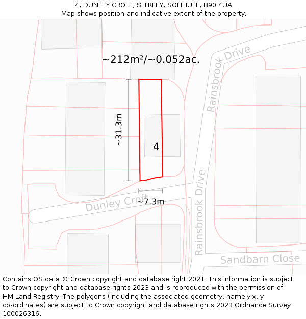 4, DUNLEY CROFT, SHIRLEY, SOLIHULL, B90 4UA: Plot and title map