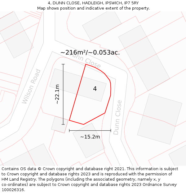 4, DUNN CLOSE, HADLEIGH, IPSWICH, IP7 5RY: Plot and title map