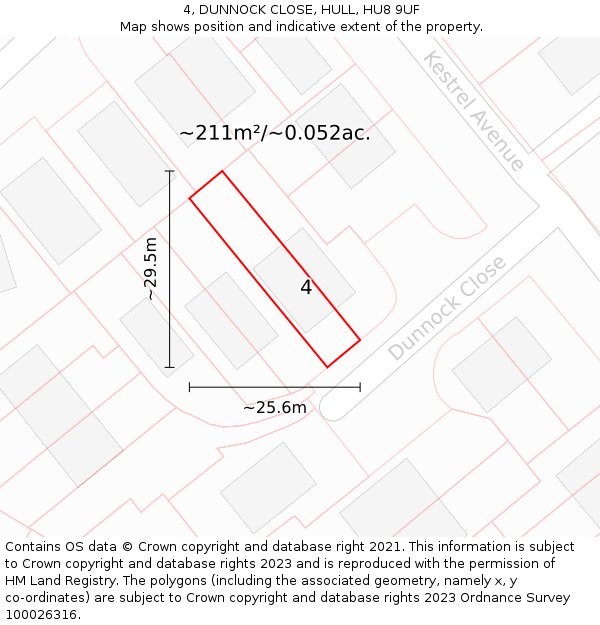 4, DUNNOCK CLOSE, HULL, HU8 9UF: Plot and title map