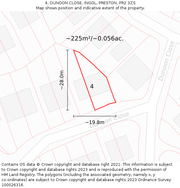 4, DUNOON CLOSE, INGOL, PRESTON, PR2 3ZS: Plot and title map