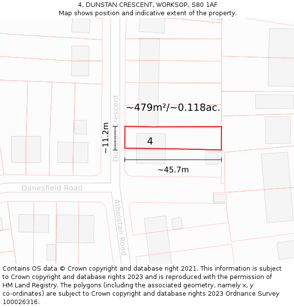 4, DUNSTAN CRESCENT, WORKSOP, S80 1AF: Plot and title map