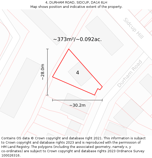 4, DURHAM ROAD, SIDCUP, DA14 6LH: Plot and title map