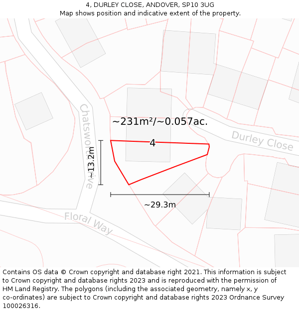 4, DURLEY CLOSE, ANDOVER, SP10 3UG: Plot and title map