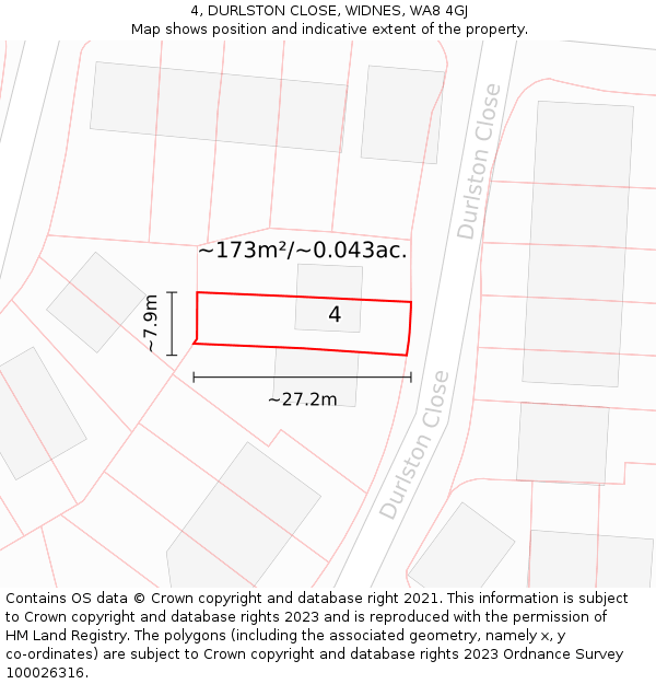 4, DURLSTON CLOSE, WIDNES, WA8 4GJ: Plot and title map