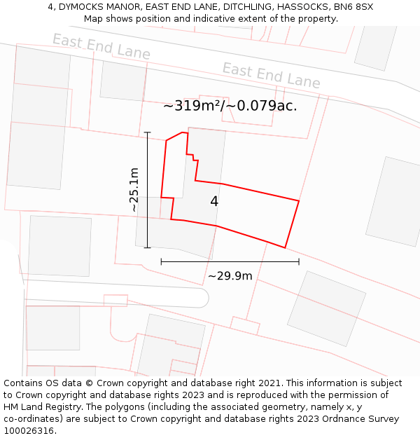 4, DYMOCKS MANOR, EAST END LANE, DITCHLING, HASSOCKS, BN6 8SX: Plot and title map