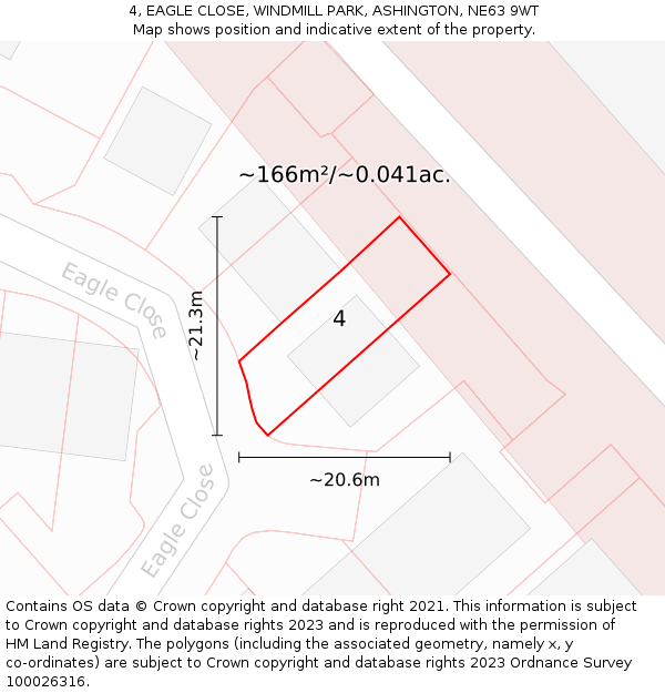 4, EAGLE CLOSE, WINDMILL PARK, ASHINGTON, NE63 9WT: Plot and title map