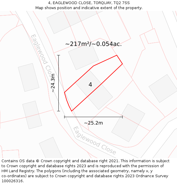 4, EAGLEWOOD CLOSE, TORQUAY, TQ2 7SS: Plot and title map