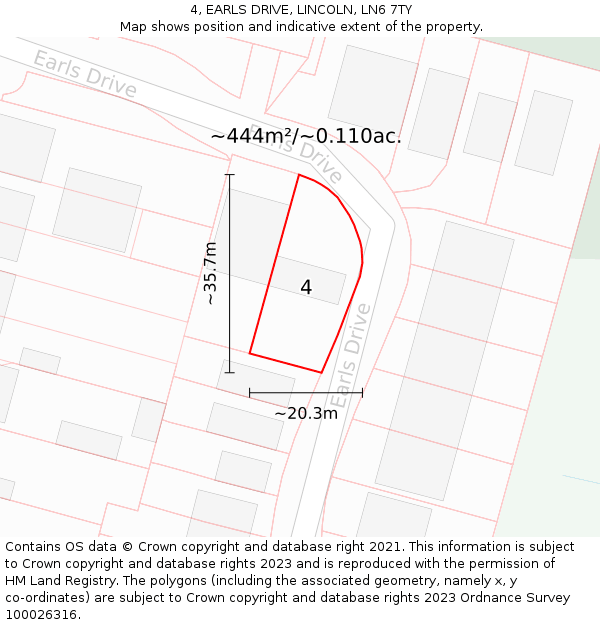 4, EARLS DRIVE, LINCOLN, LN6 7TY: Plot and title map