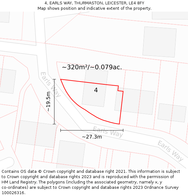 4, EARLS WAY, THURMASTON, LEICESTER, LE4 8FY: Plot and title map