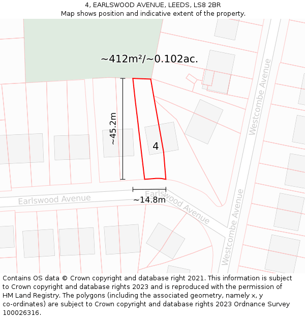 4, EARLSWOOD AVENUE, LEEDS, LS8 2BR: Plot and title map