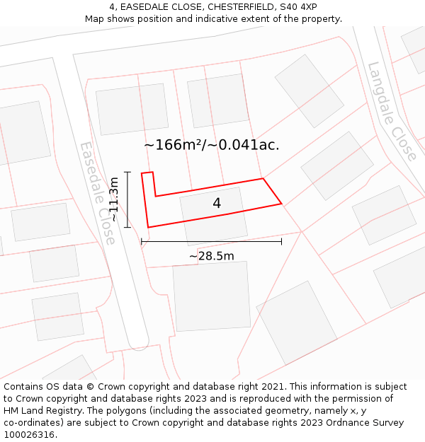 4, EASEDALE CLOSE, CHESTERFIELD, S40 4XP: Plot and title map