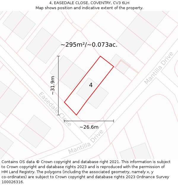 4, EASEDALE CLOSE, COVENTRY, CV3 6LH: Plot and title map