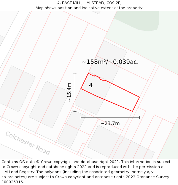 4, EAST MILL, HALSTEAD, CO9 2EJ: Plot and title map