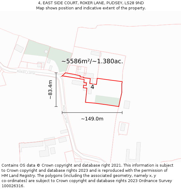 4, EAST SIDE COURT, ROKER LANE, PUDSEY, LS28 9ND: Plot and title map