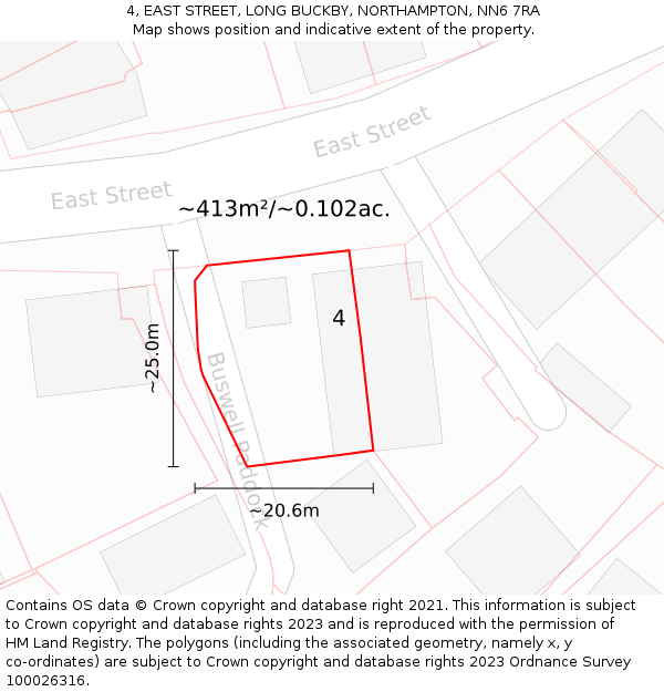 4, EAST STREET, LONG BUCKBY, NORTHAMPTON, NN6 7RA: Plot and title map