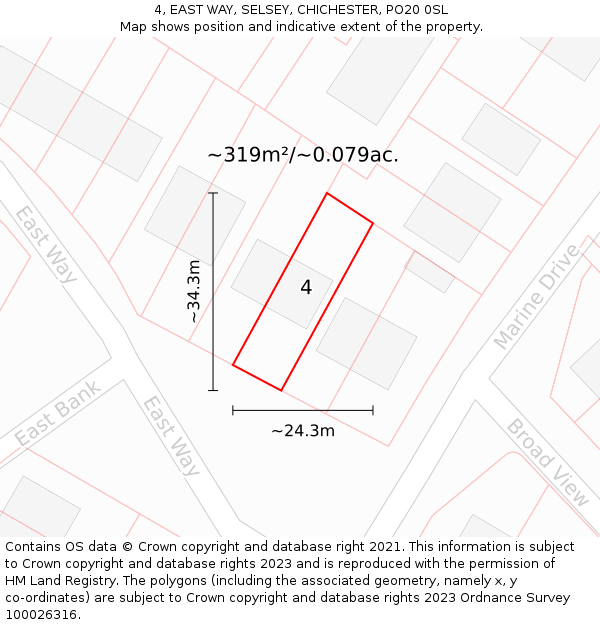 4, EAST WAY, SELSEY, CHICHESTER, PO20 0SL: Plot and title map