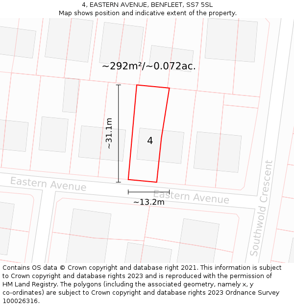 4, EASTERN AVENUE, BENFLEET, SS7 5SL: Plot and title map