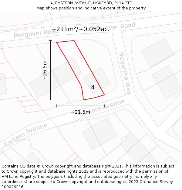 4, EASTERN AVENUE, LISKEARD, PL14 3TD: Plot and title map