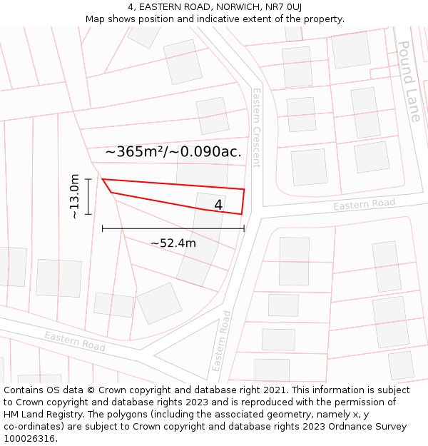 4, EASTERN ROAD, NORWICH, NR7 0UJ: Plot and title map