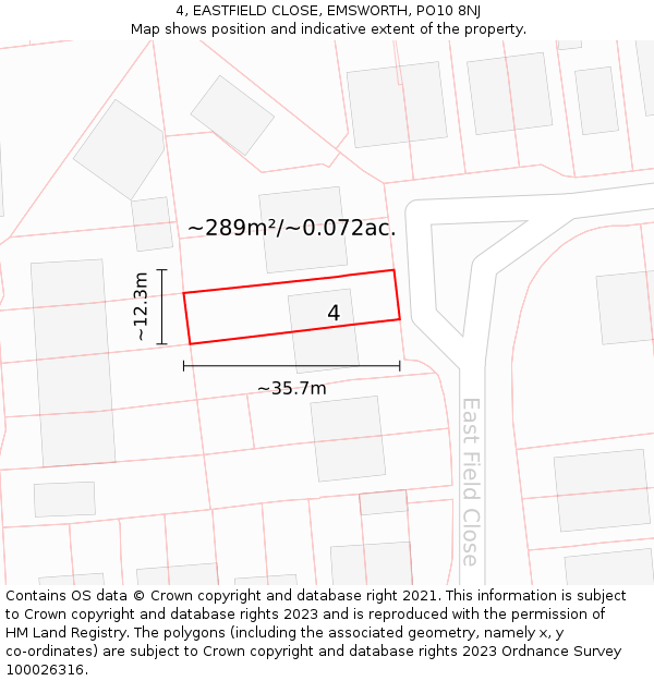 4, EASTFIELD CLOSE, EMSWORTH, PO10 8NJ: Plot and title map