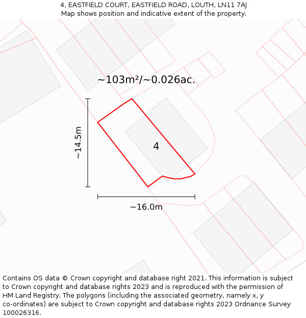 4, EASTFIELD COURT, EASTFIELD ROAD, LOUTH, LN11 7AJ: Plot and title map
