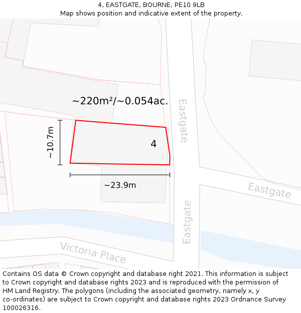 4, EASTGATE, BOURNE, PE10 9LB: Plot and title map