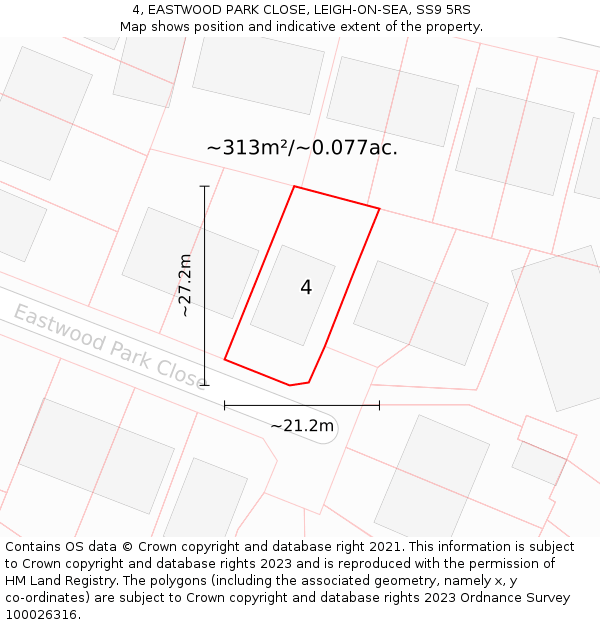 4, EASTWOOD PARK CLOSE, LEIGH-ON-SEA, SS9 5RS: Plot and title map