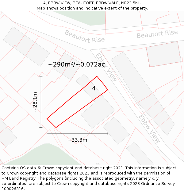 4, EBBW VIEW, BEAUFORT, EBBW VALE, NP23 5NU: Plot and title map