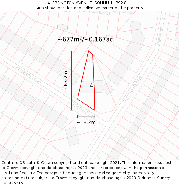 4, EBRINGTON AVENUE, SOLIHULL, B92 8HU: Plot and title map