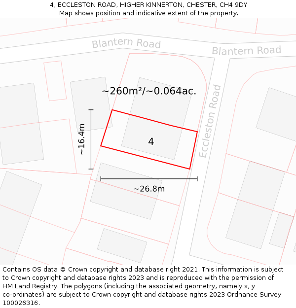4, ECCLESTON ROAD, HIGHER KINNERTON, CHESTER, CH4 9DY: Plot and title map