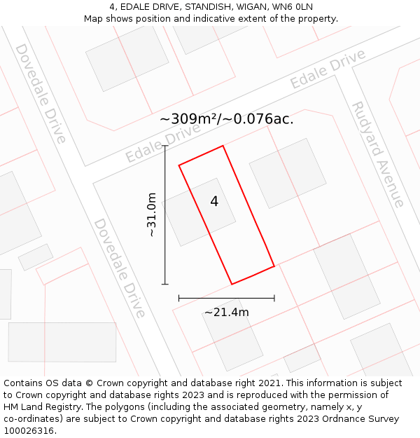 4, EDALE DRIVE, STANDISH, WIGAN, WN6 0LN: Plot and title map